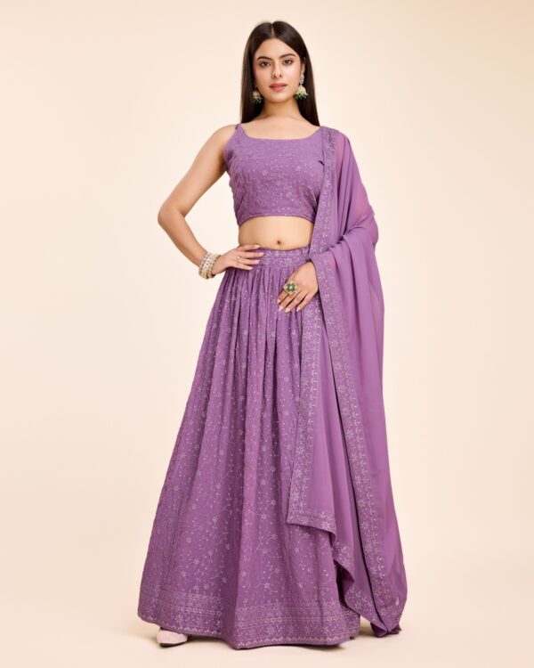 Light Purple Color Faux Georgette Fabric Sequence Embroidery Work Lehenga Choli