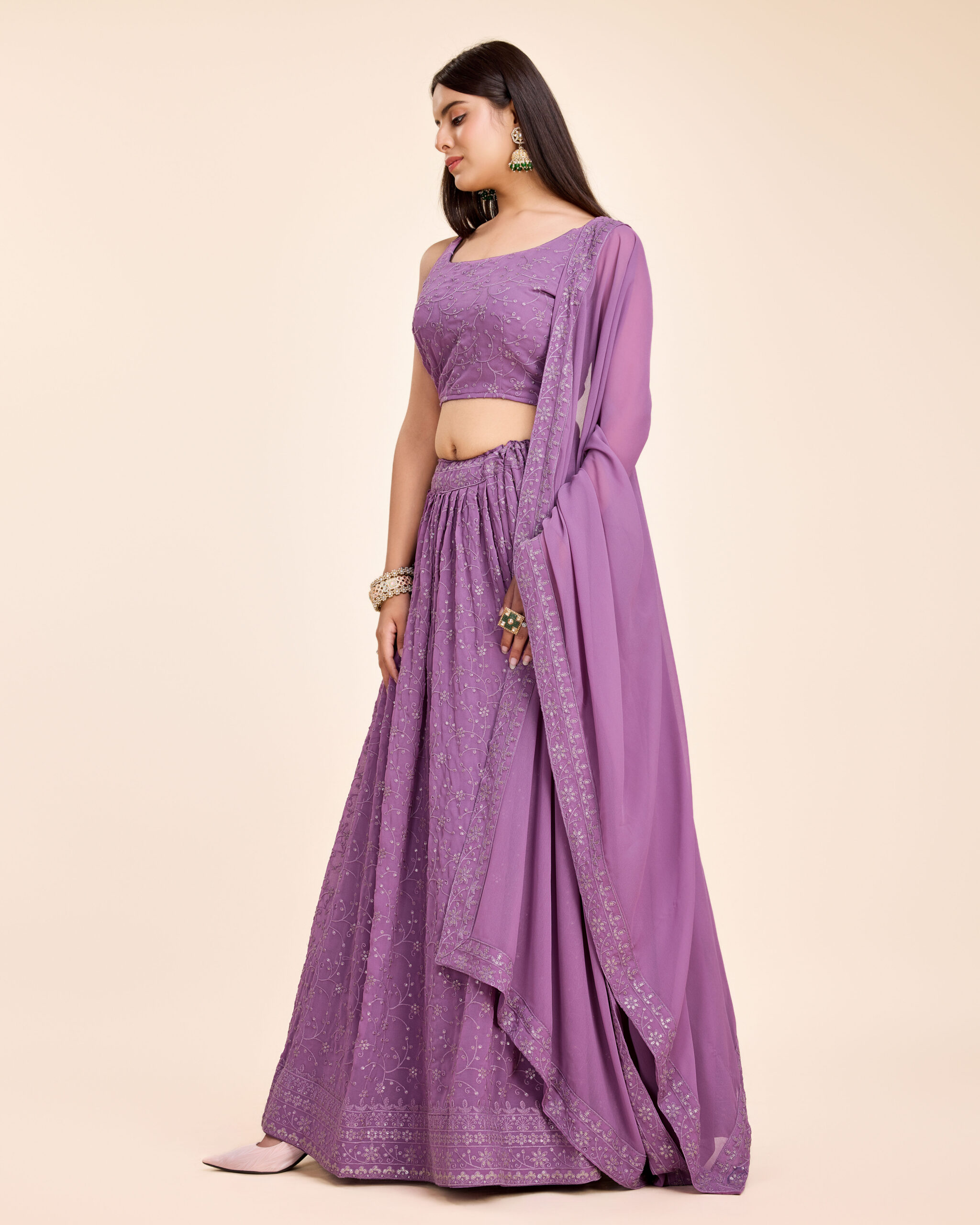 Light Purple Color Faux Georgette Fabric Sequence Embroidery Work Lehenga Choli