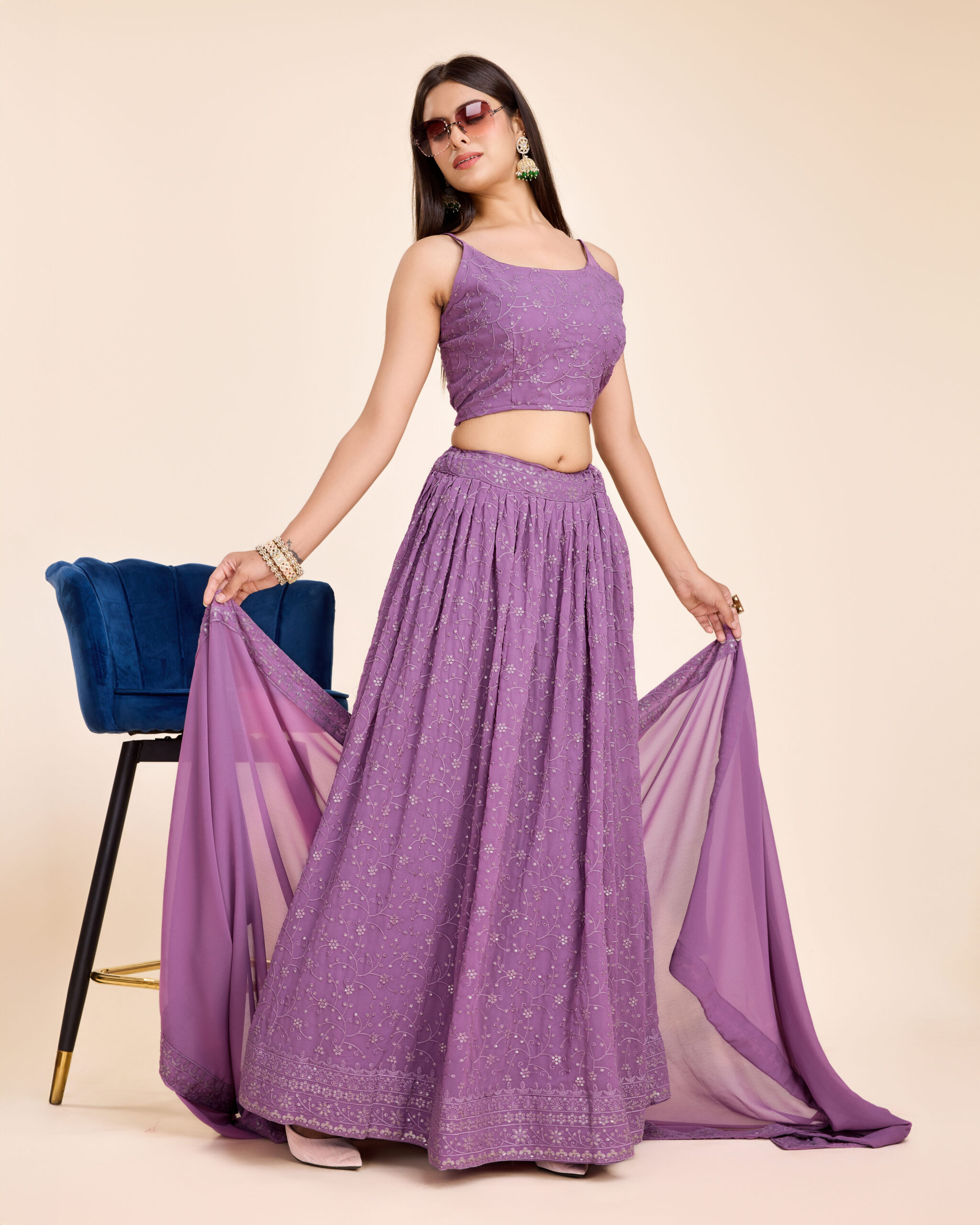 Light Purple Color Faux Georgette Fabric Sequence Embroidery Work Lehenga Choli