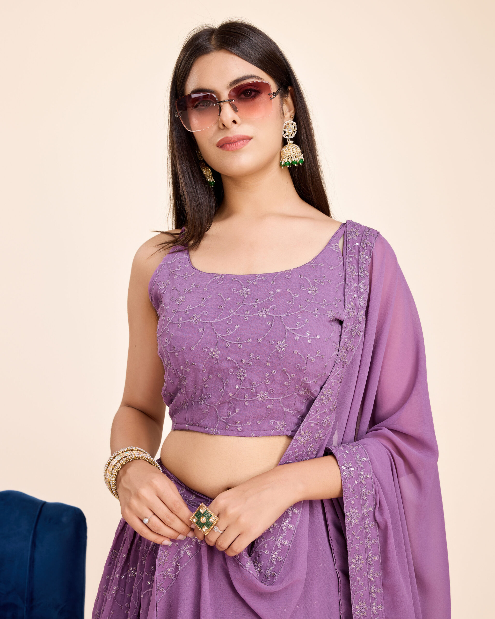 Light Purple Color Faux Georgette Fabric Sequence Embroidery Work Lehenga Choli
