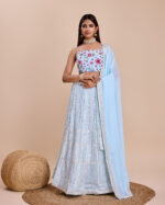 Sky Color Faux Georgette Fabric Sequence Thread Work Lehenga Choli Sky Color Faux Georgette Fabric Sequence Thread Work Lehenga Choli