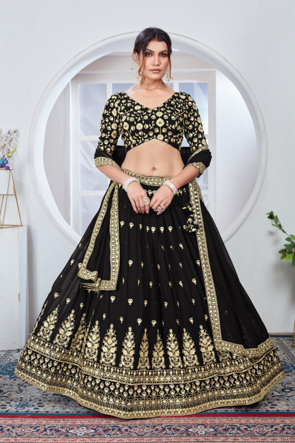 Black Color Faux Georgette Fabric Sequence Embroidery Work Lehenga Choli