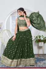 Green Color Faux Georgette Fabric Sequence Embroidery Work Lehenga Choli