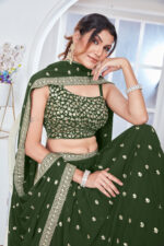 Green Color Faux Georgette Fabric Sequence Embroidery Work Lehenga Choli
