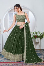 Green Color Faux Georgette Fabric Sequence Embroidery Work Lehenga Choli