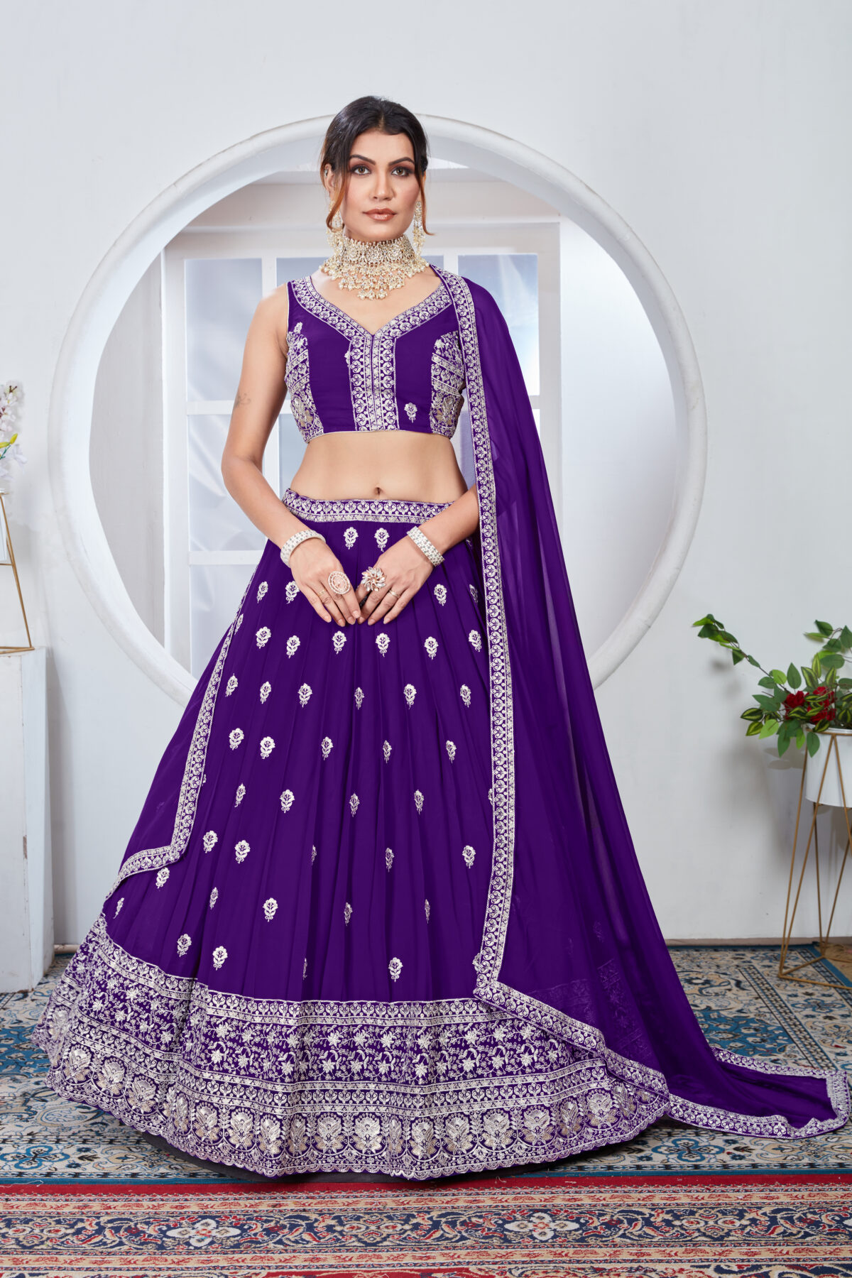 Purple Color Faux Georgette Fabric Sequence Embroidery Work Lehenga Choli