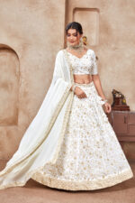 White Color Vichitra Fabric Sequence Embroidery Work Lehenga Choli