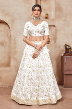 White Color Vichitra Fabric Sequence Embroidery Work Lehenga Choli