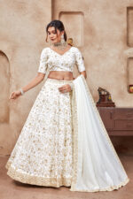 White Color Vichitra Fabric Sequence Embroidery Work Lehenga Choli