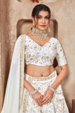 White Color Vichitra Fabric Sequence Embroidery Work Lehenga Choli