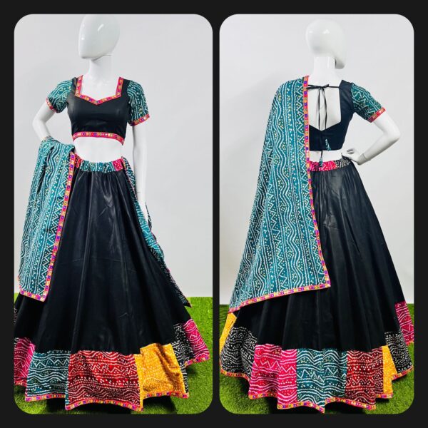 Multi Black Color Cotton Fabric Navratri Festival Lehenga