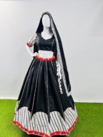 Black Color Cotton Fabric Navratri Festival Lehenga