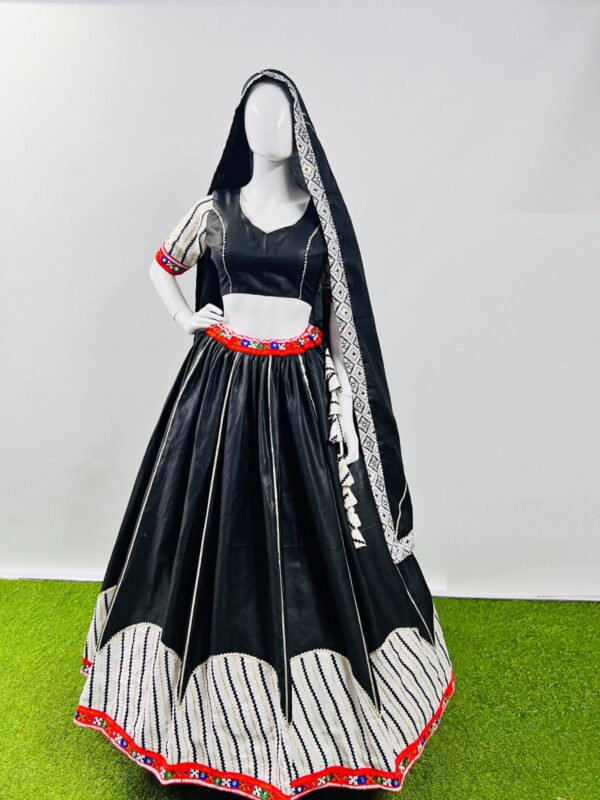 Black Color Cotton Fabric Navratri Festival Lehenga