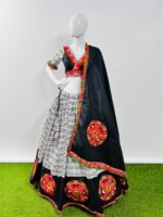 Black And White Color Cotton Fabric Navratri Festival Lehenga