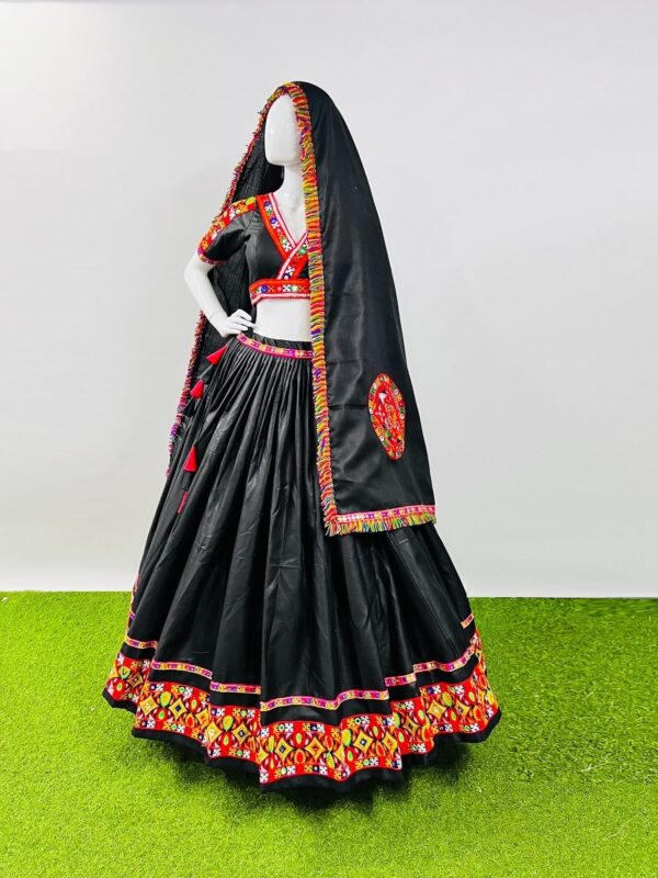 Black Color Cotton Fabric Navratri Festival Lehenga
