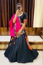 Black Color Cotton Fabric Navratri Festival Lehenga