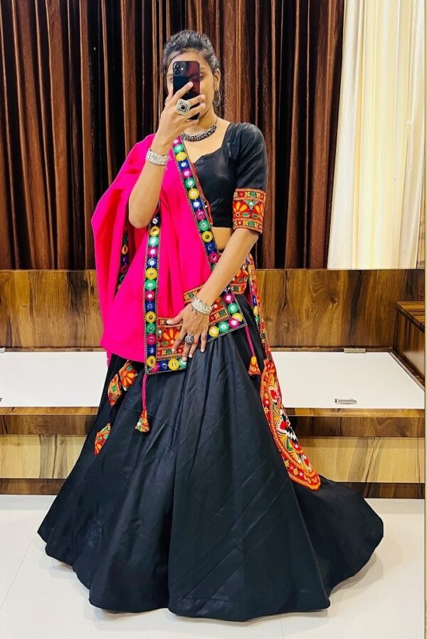 Black Color Cotton Fabric Navratri Festival Lehenga
