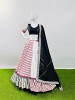 Black And White Color Cotton Fabric Navratri Festival Lehenga