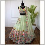 Pastel Green Color Crystal Fabric Sequence Embroidery Work Lehenga Choli