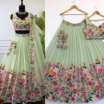 Pastel Green Color Crystal Fabric Sequence Embroidery Work Lehenga Choli
