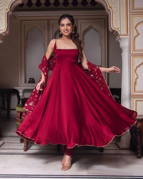 Maroon Color Soft Georgette Fabric Full Flare Anarkali Suit