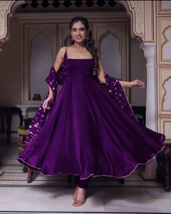 Purple Color Soft Georgette Fabric Full Flare Anarkali Suit