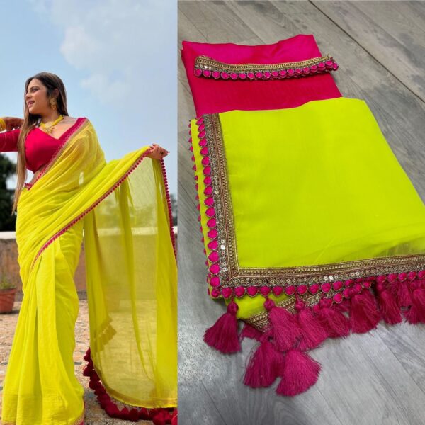 Parrot Color Soft Georgette Fabric Saree