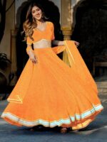 Yellow Color Georgette Fabric Jari Cording Lace Leheriya Print Work Lehenga