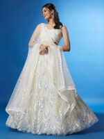 White Color Soft Net Fabric Multiple Sequence Thread Embroidery Work Lehenga