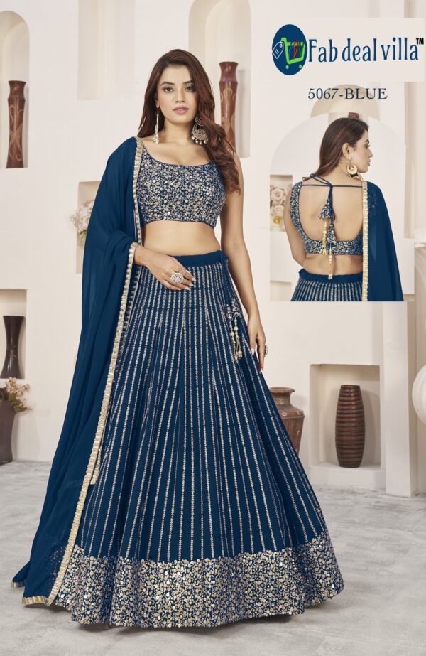 Blue Color Georgette Fabric Embroidery Work Lehenga