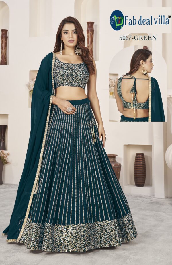 Green Color Georgette Fabric Embroidery Work Lehenga