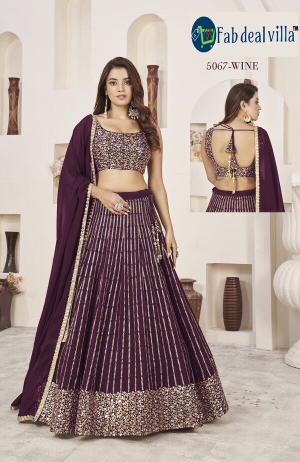 Wine Color Georgette Fabric Embroidery Work Lehenga