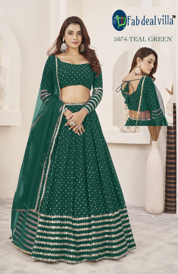 Teal Green Color Georgette Fabric Embroidery Work Lehenga