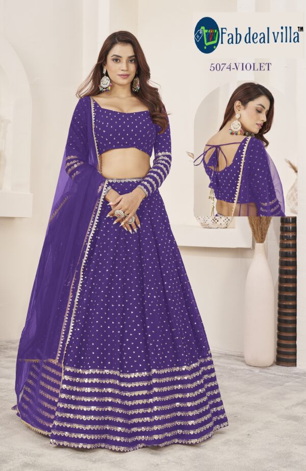 Violet Color Georgette Fabric Embroidery Work Lehenga