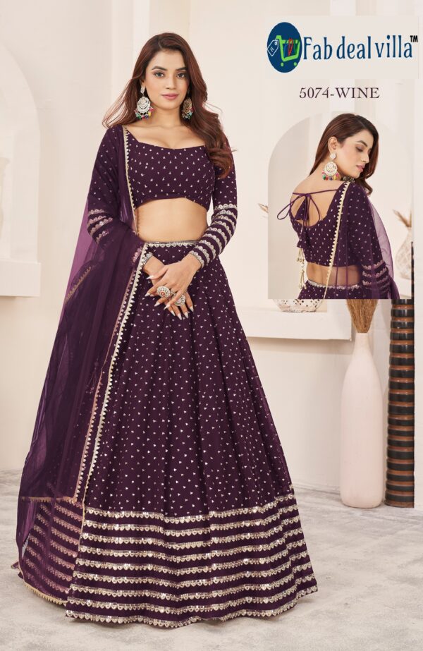 Wine Color Georgette Fabric Embroidery Work Lehenga