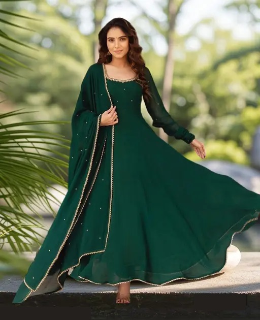 Green Color Soft Georgette Fabric Sequence Work Anarkali Suit