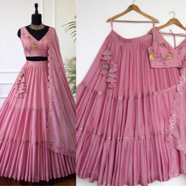 Light Pink Color Vichitra Silk Fabric Embroidery Work Lehenga Choli