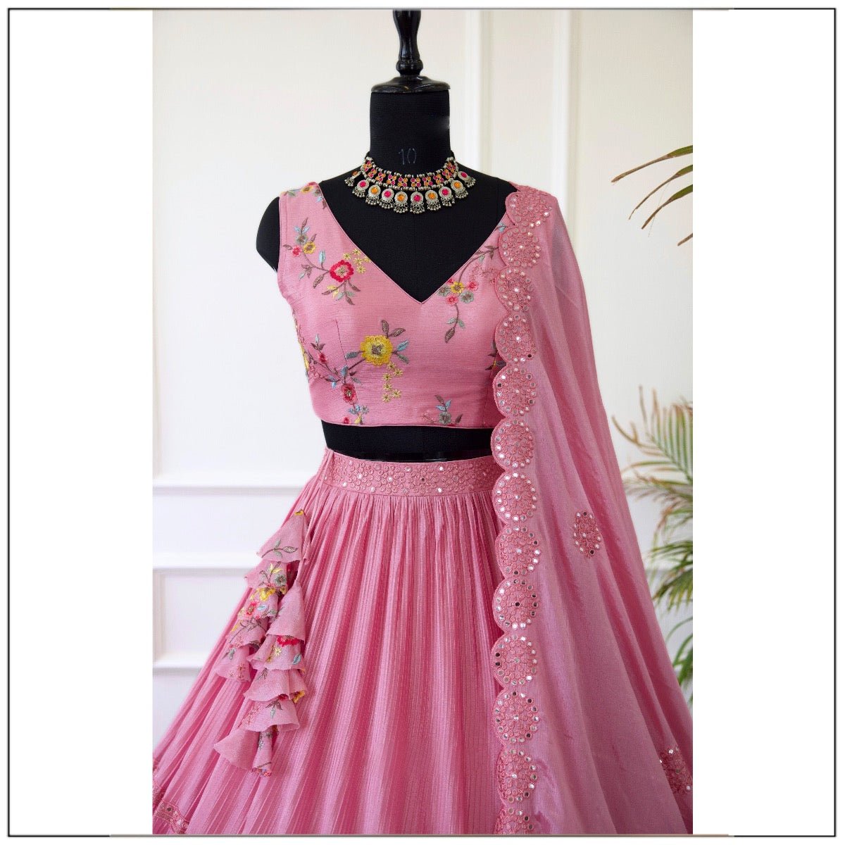 Light Pink Color Vichitra Silk Fabric Embroidery Work Lehenga Choli