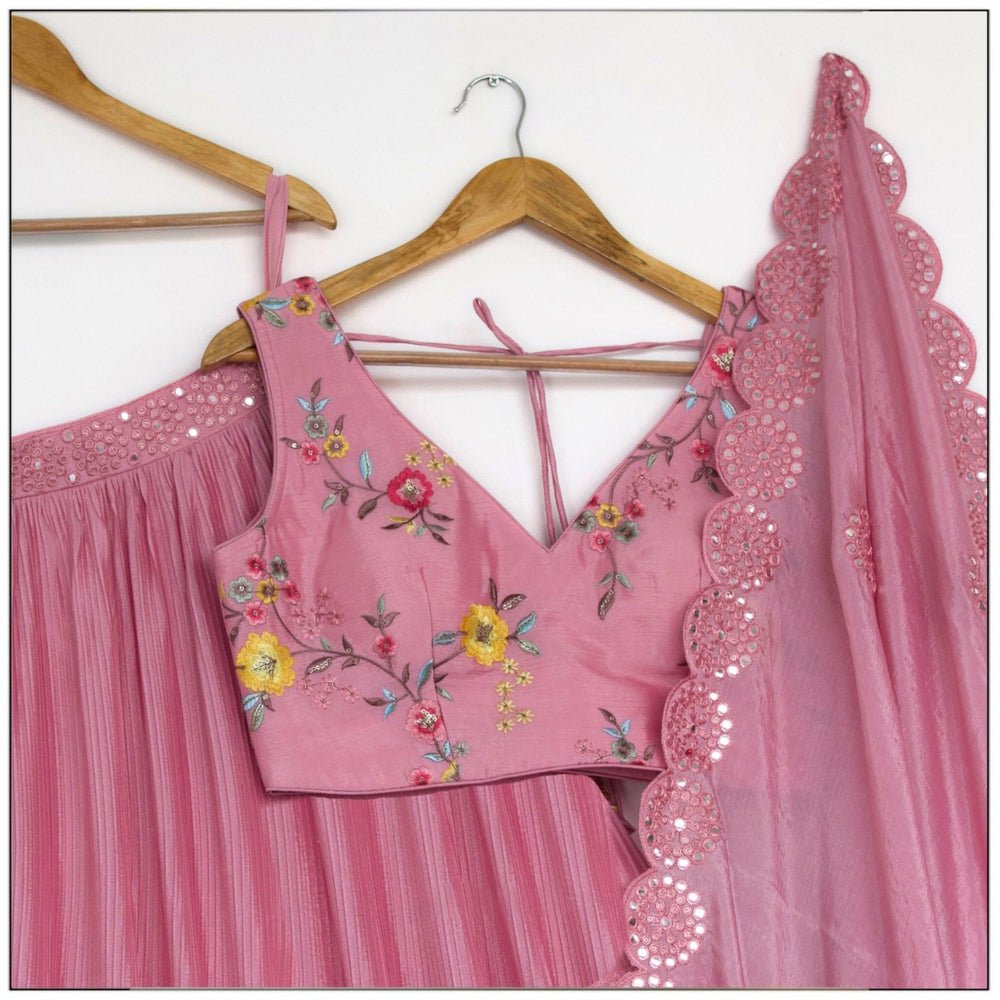 Light Pink Color Vichitra Silk Fabric Embroidery Work Lehenga Choli
