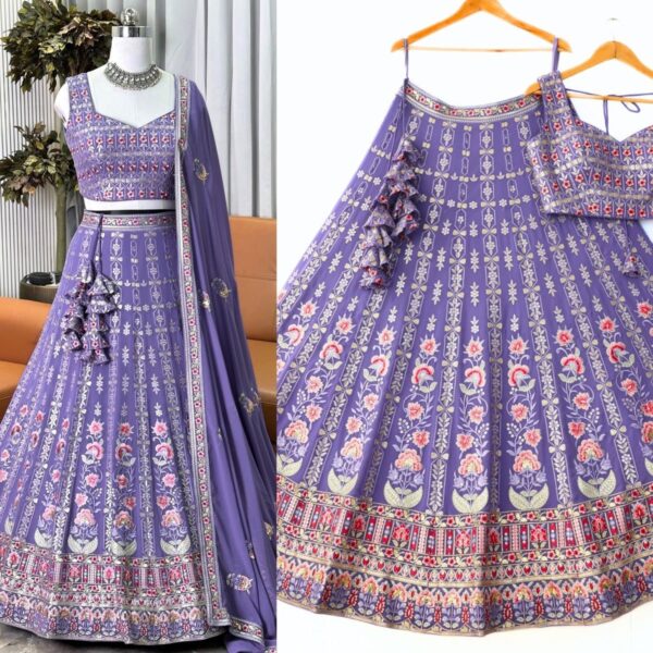 Rosy Purple Color Faux Georgette Fabric Sequence Embroidery Work Lehenga Choli