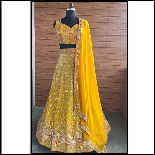 Yellow Color Faux Georgette Fabric Sequence Embroidery Work Lehenga Choli