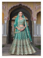Rama Green Color Heavy Butterfly Net Fabric Beautiful Embroidery Work Bridal Lehenga