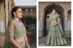 Sky Color Heavy Butterfly Net Fabric Beautiful Embroidery Work Bridal Lehenga