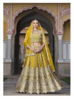 Yellow Color Heavy Butterfly Net Fabric Beautiful Embroidery Work Bridal Lehenga-FDVVFSANGAM4005YELLOW (1) Yellow Color Heavy Butterfly Net Fabric Beautiful Embroidery Work Bridal Lehenga