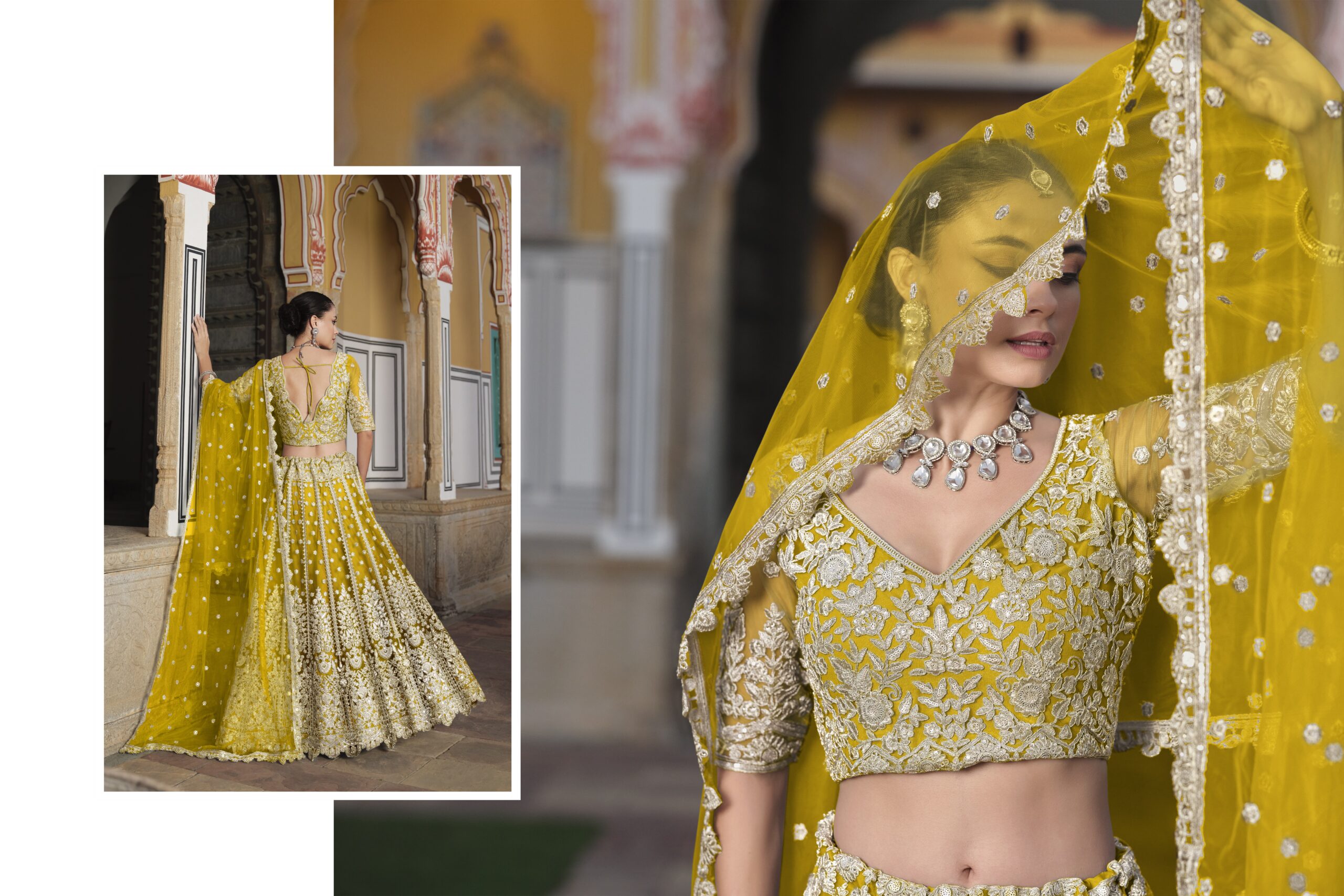 Yellow Color Heavy Butterfly Net Fabric Beautiful Embroidery Work Bridal Lehenga