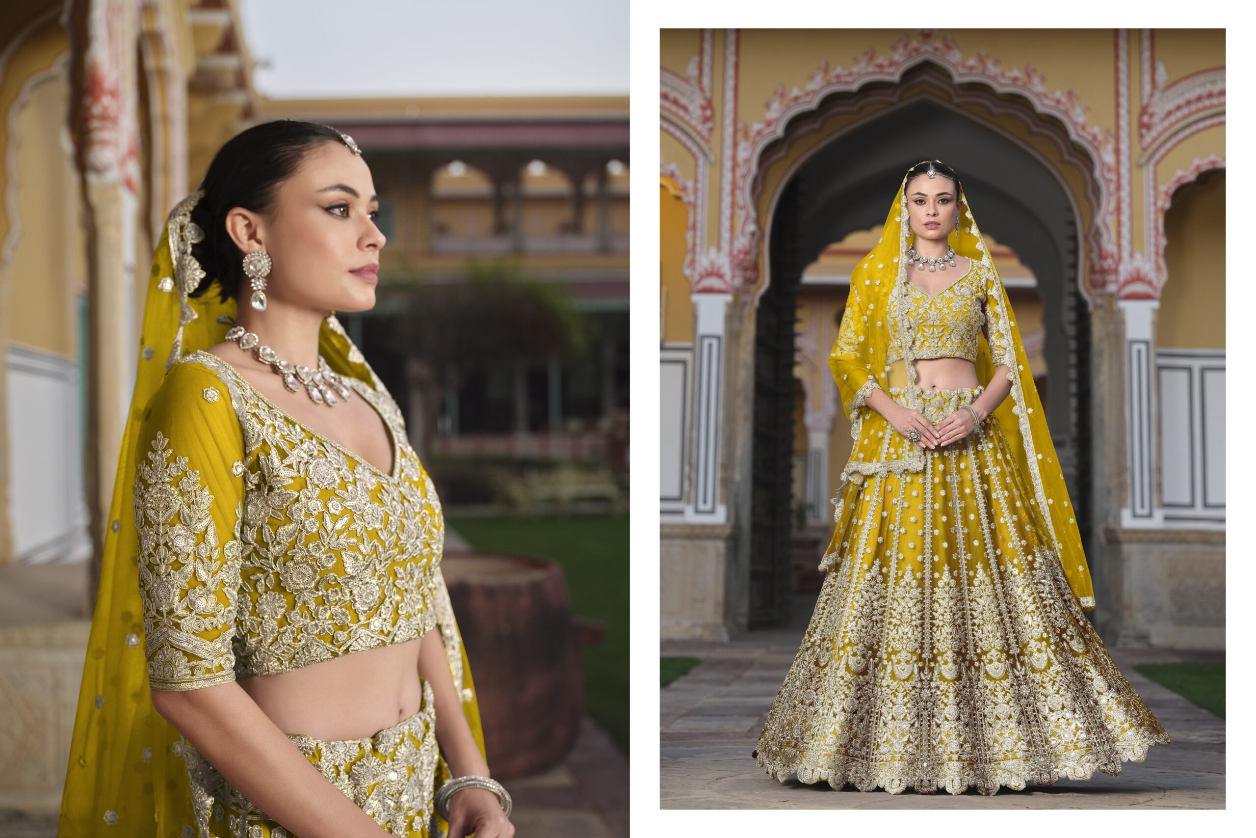 Yellow Color Heavy Butterfly Net Fabric Beautiful Embroidery Work Bridal Lehenga