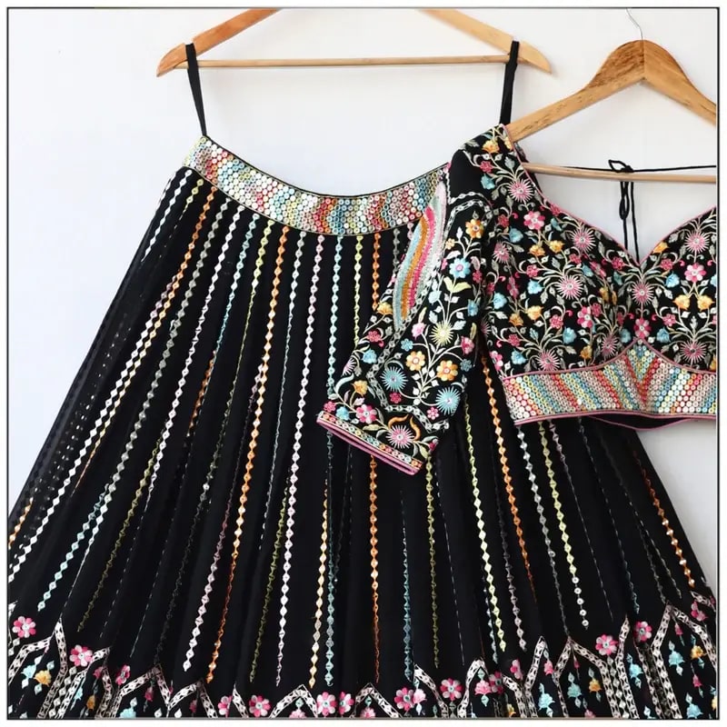 Black Color Star Faux Georgette Fabric Sequence Embroidery Work Lehenga Choli