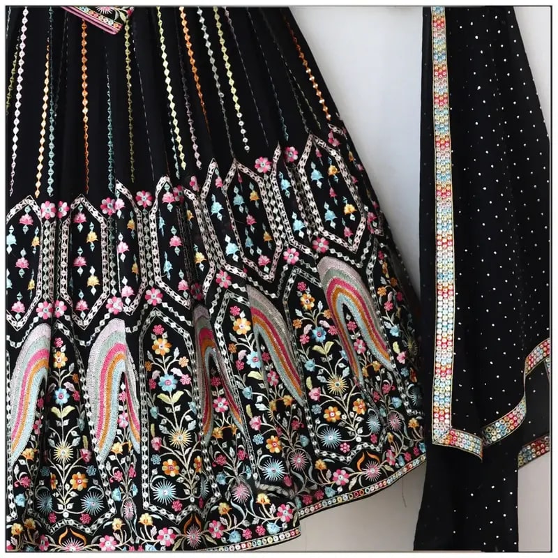 Black Color Star Faux Georgette Fabric Sequence Embroidery Work Lehenga Choli
