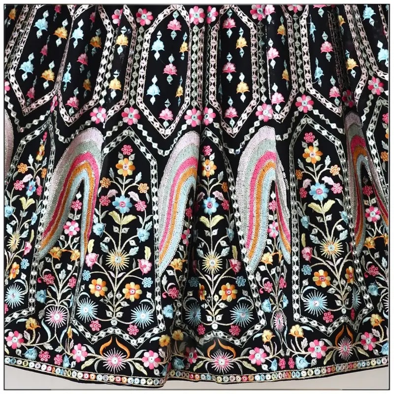 Black Color Star Faux Georgette Fabric Sequence Embroidery Work Lehenga Choli