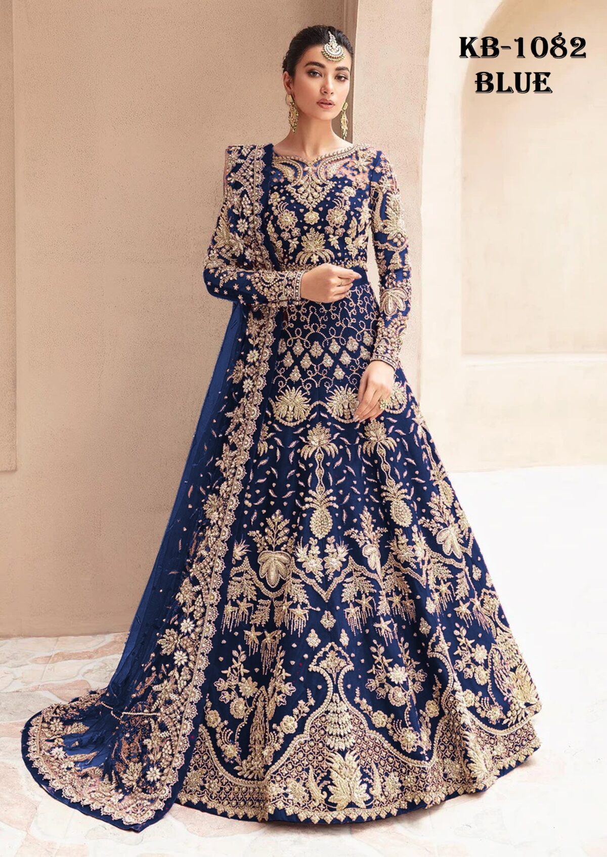 Blue Color Heavy Butterfly Net Beautiful Embroidery Work Bridal Gown